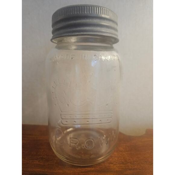 Antique CROWN 1 qt Imperial Quart Glass Mason Jar w/Zinc Ring & Glass Lid Canada - Picture 4 of 9